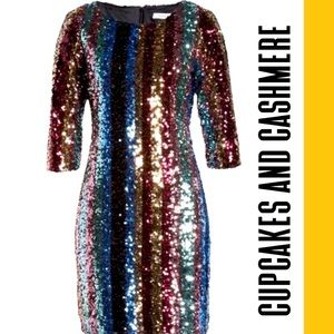Cupcakes & Cashmere sequined‎ stripe showstopper dress XS NWOT